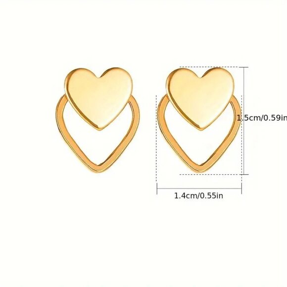 ⭐ NWT Gold Chic Double-Layer Heart Stud Earrings - Picture 2 of 2